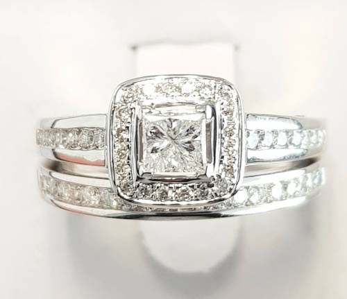 **WOW EFFECT | R74853** PRINCESS CUT BRIDAL TWINSET |1.300ct| DIAMOND RING | WHITE GOLD - BUY SAFE