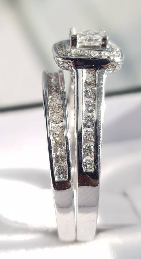 **WOW EFFECT | R74853** PRINCESS CUT BRIDAL TWINSET |1.300ct| DIAMOND RING | WHITE GOLD - BUY SAFE