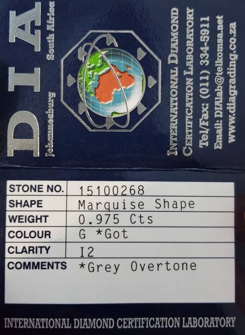**CERTIFIED** MASSIVE | 0.975ct | MARQUISE CUT | COLOUR G | DIAMOND | SOUTH AFRICA - BUY SAFE