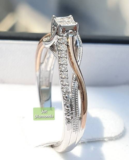 **SUPERB TWO TONE | R26541** SWIRL DESIGN | 0.250ct | DIAMOND RING | WHITE / ROSE GOLD - BUY SAFE