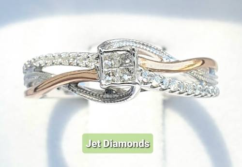**SUPERB TWO TONE | R26541** SWIRL DESIGN | 0.250ct | DIAMOND RING | WHITE / ROSE GOLD - BUY SAFE