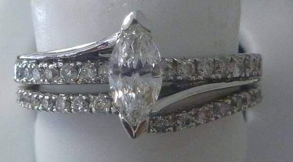 **BRIDAL TWINSET [R38189]** MARQUISE CUT [1.010ct] DIAMOND RINGS [5.145g] WHITE GOLD - BUY SAFE
