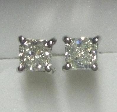 **SPECIAL [R22658]** RADIANT CUT DIAMOND [0.450ct] EARRINGS [M / SI2] WHITE GOLD -  BUY SAFE