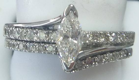 **BRIDAL TWINSET [R38189]** MARQUISE CUT [1.010ct] DIAMOND RINGS [5.319g] WHITE GOLD - BUY SAFE