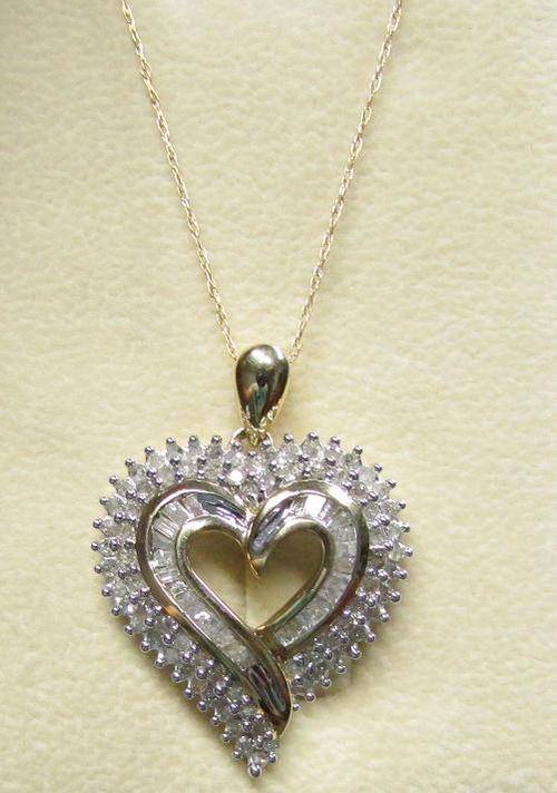 **GLITTERING [R37412]** DIAMOND PENDANT + CHAIN [1.00ct] ROUND / EMERALD CUT [YELLOW GOLD] -BUY SAFE