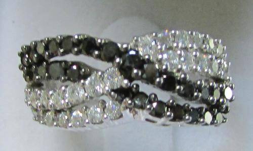 **GLITTERING [R45679]** BLACK / WHITE DIAMOND [1.080ct] ROUND CUT RING [WHITE GOLD] -  BUY SAFE