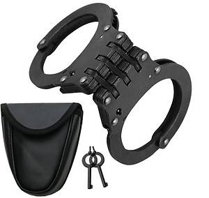 Black Hinged Steel Handcuffs w/ Case