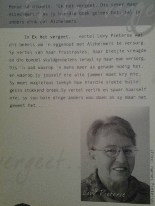 EK HET VERGEET - my lewe met alzheimers Lovy Pieterse