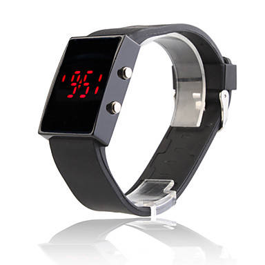 Black Silicone Band Mirror Face Red LED Sports Wrist Watch