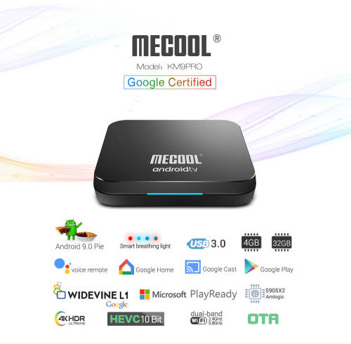 Google Certified Android TV Box, MeCool KM9Pro, 4/32GB, 4K UHD Android 9, 4x core CPU,