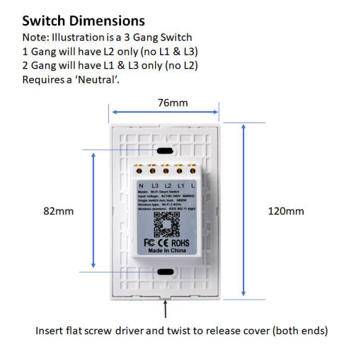 Wifi Smart Dimmer Light Switch, Touch, Crystal Glass, Tuya Smart Life