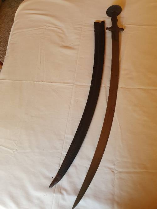 19th Century Indian Sorohi sword with leather sheath