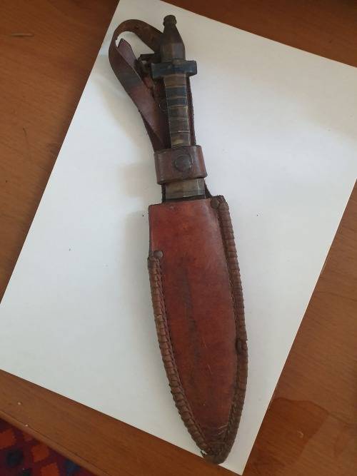 100 year old hand-crafted Abyssinian tribesman`s knife with leather sheath