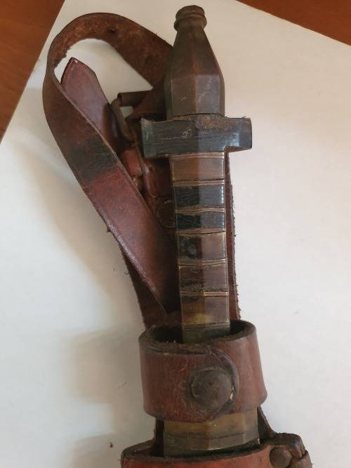 100 year old hand-crafted Abyssinian tribesman`s knife with leather sheath