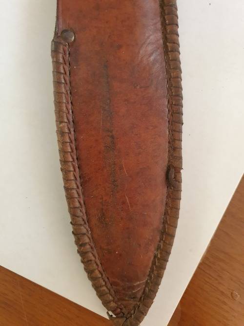 100 year old hand-crafted Abyssinian tribesman`s knife with leather sheath