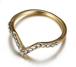 Gorgeous V design Gold plated ring with AAA sim diamonds