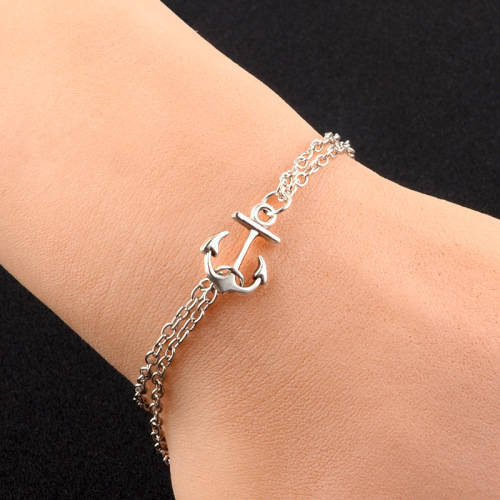 Gorgeous multi layer silver plated anchor bracelet