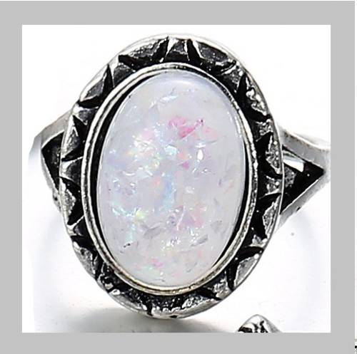 Gorgeous Tibetan silver Aztec pattern sim opal ring