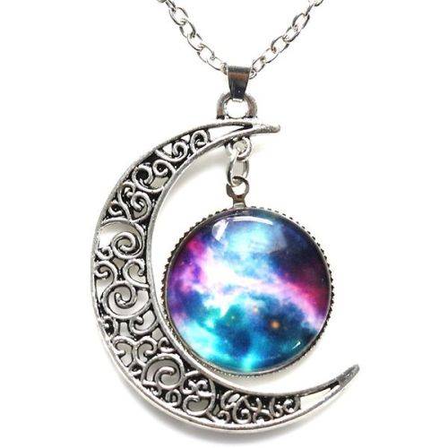 Gorgeous Tibetan silver Galaxy and moon pendant and chain