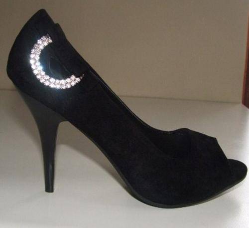 Black Suede Heel with Faux Diamond Moon detail