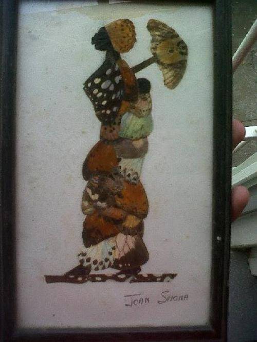 WOW A  VINTAGE PICTURE MADE FROM REAL BUTTERFLIES STEM. RARE AFRICAN ART PIECE BY JOAN SHONA