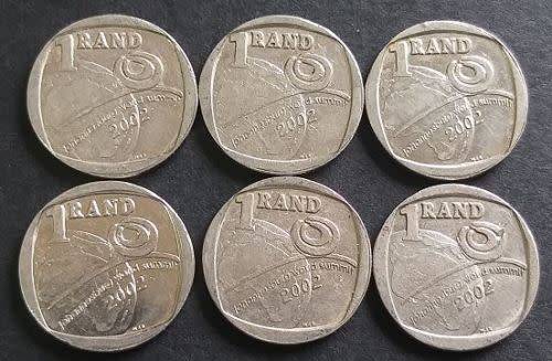 6 x 2002 Johannesburg World Summit R1.00 coins! Bid per coin