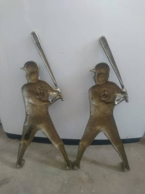 RARE FIND TWO BRASS BASEBALL PLAYER FIGURES FOR HANGING ON THE HALL SIZE 37CM,BID PER ITEM