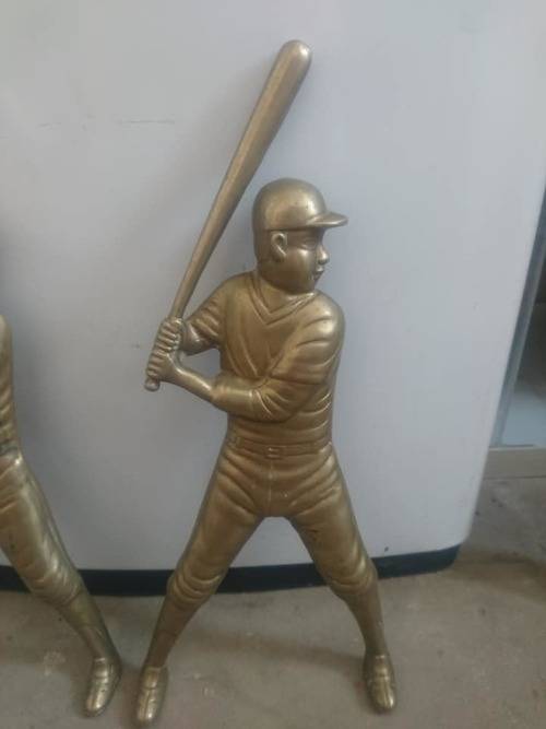 RARE FIND TWO BRASS BASEBALL PLAYER FIGURES FOR HANGING ON THE HALL SIZE 37CM,BID PER ITEM