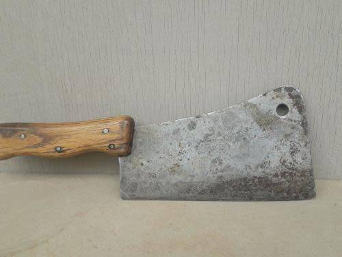 RARE ! ANTIQUE INTALICUS PREMANA WOODEN AND STEEL BUTCHERS BLADE