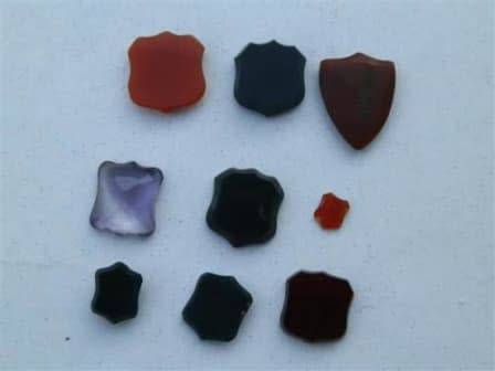 Lovely lot of 9 unset gemstone shields - blood stone, carnelian, amethyst.