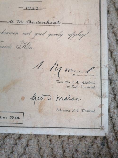 VINTAGE ZUID AFRKA 1923 VADERLANDSE GESCHIEDENIS CERTIFICATE