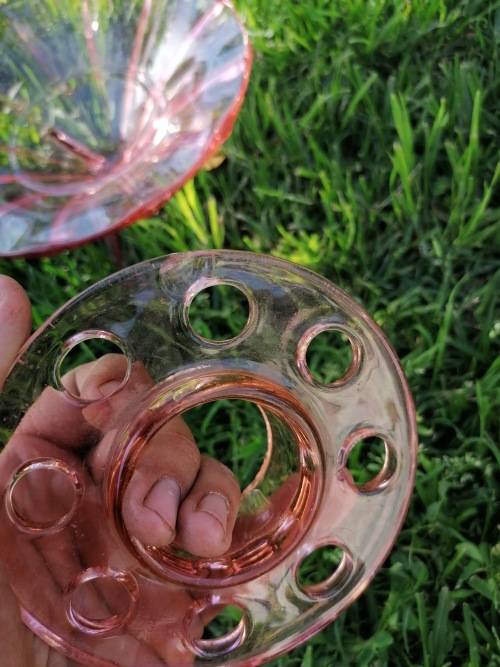 Vintage Cambridge Glass Rose Lady Flower Frog and Console Bowl, some chips