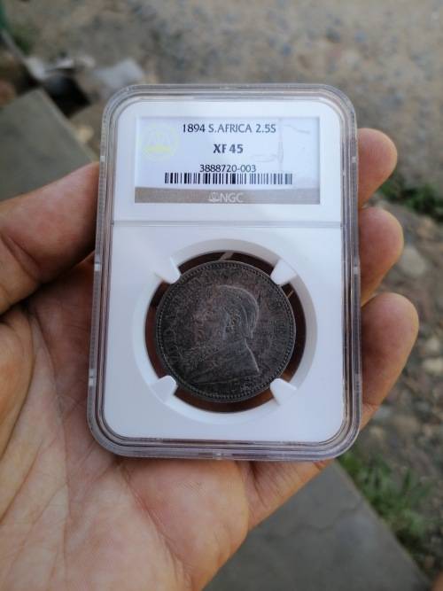 1894 ZAR 2 1/2 SHILLINGS GRADED XF 45 LOW MINTAGE