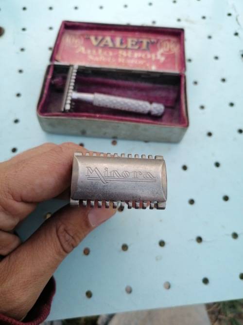 Two Vintage Razors + Silver Plated Container
