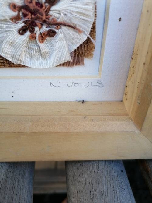 Rare find a nicki vowls LINOPRINT with poem White poppies from World War 1 stitching