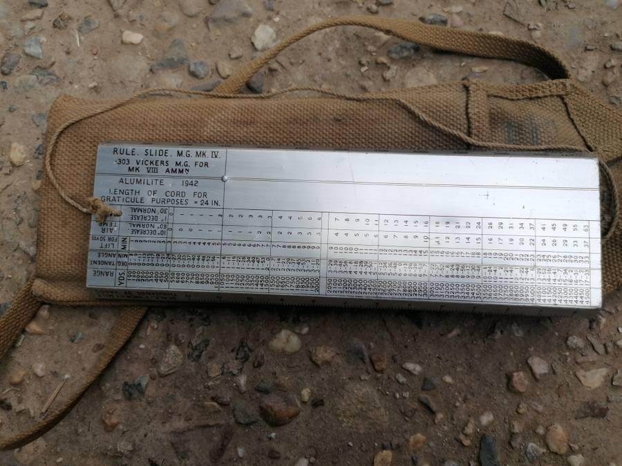 WW2 British Vickers Machine Gun Slide Rule and Webbing Pouch