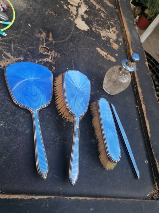 Sterling silver art deco dressing table set. As per picture. Sterling silver