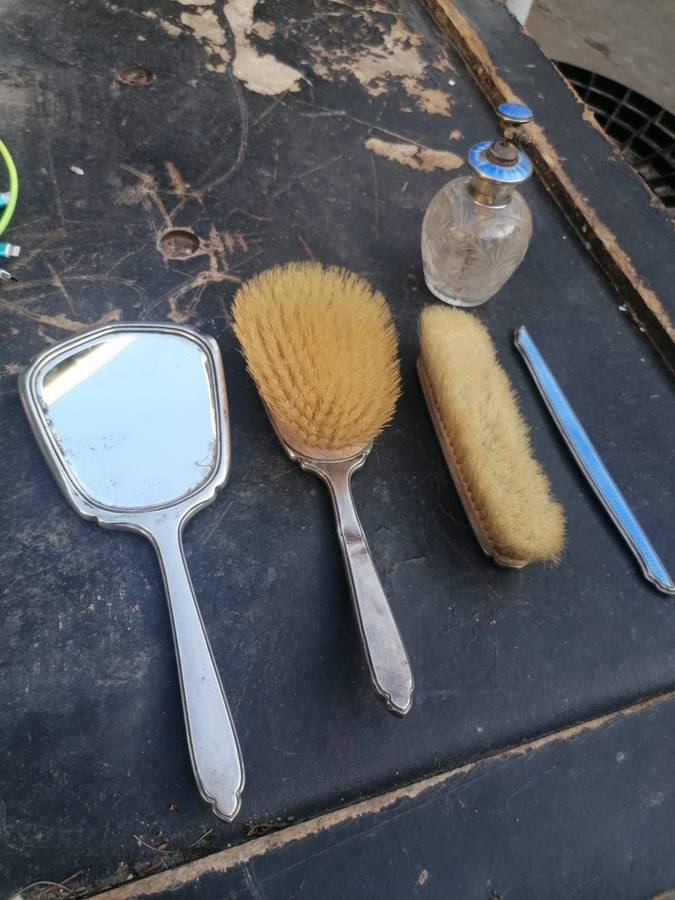 Sterling silver art deco dressing table set. As per picture. Sterling silver
