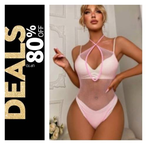 **80% Off Black Friday Specials : Stunning Bow front mesh cut out halter teddy body suit**