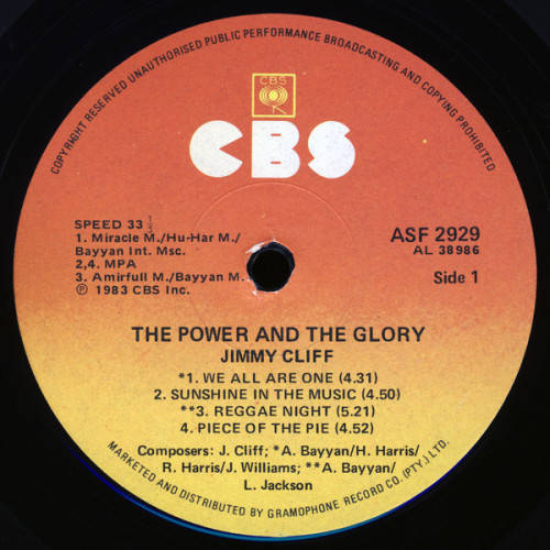 JIMMY CLIFF, THE POWER AND THE GLORY, 1983, SA PRESSING, VG