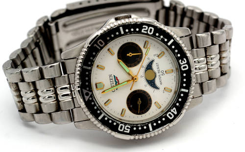 Citizen Divers Moonphase Day Date Watch with Rotating Bezel