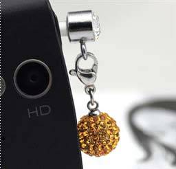 Gold Swarovski Crystal with 1 Dangle Shamballa Bead Cell Phone Dust Proof Plug Accessories