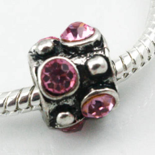 Pink Crystal Round Sterling Silver Plated European Style Charm Bead (NOT cheap alloy - NO Nickel)