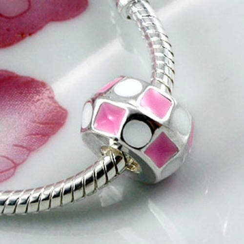 Two Color Enamel Sterling Silver Plated European Style Charm Bead (NOT cheap alloy - NO Nickel)