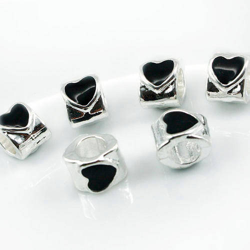 Enamel Heart Sterling Silver Pandora Style Bead (NOT cheap alloy - NO Nickel)