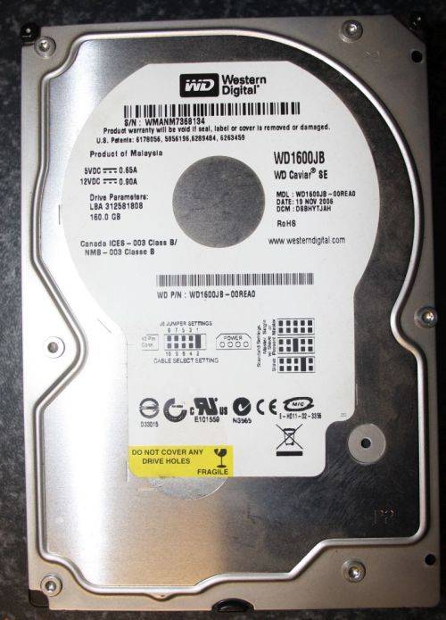 3.5" Western Digital 160BG IDE hard drive