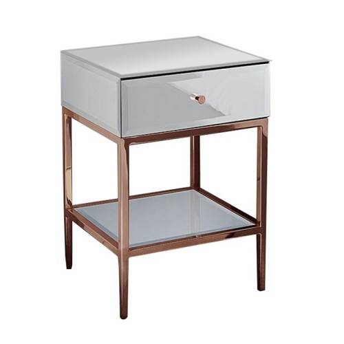White and Rose Gold Glass 2 Draw Pedestal