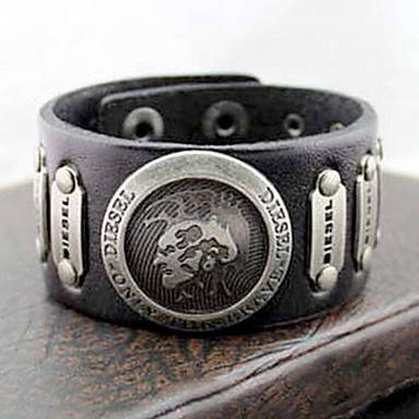 |FLASH SALE| 25cm Punk Style Men's Black Leather ID Bracelet with Gold Alloy (Black)..!