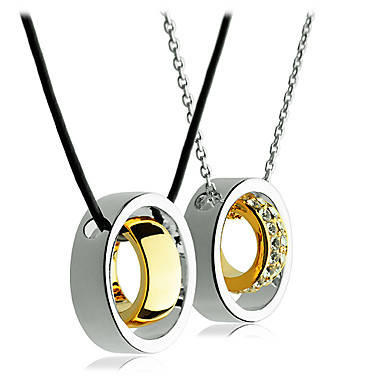 |FOR SALE| Couples Real Gold Plated Double Ring Crytal Inlaid Necklace (2 pc, Silver)..!