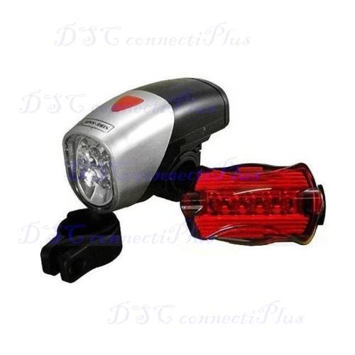 Bicycle LED Torch Kit 5 LED Front Light + 6 LED Rear Lamp For Night Cycling (Black/Grey)..!